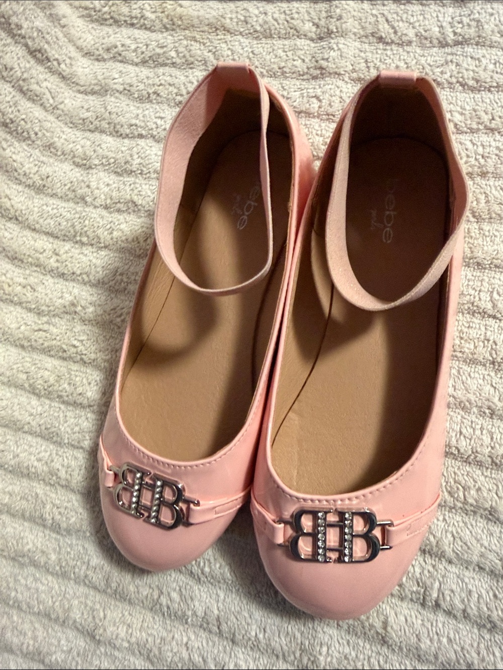 bebe Pink Ballet Flats with BB Rhinestone Logo